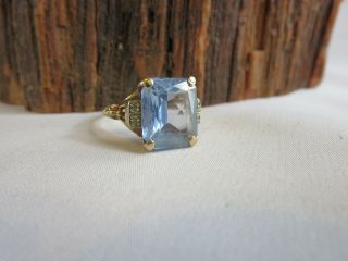 Antique 14k Gold Blue Topaz Diamond Cocktail Ring Size 7 1/2 3.  6 Grams