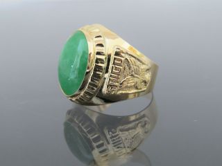 Vintage 18K Solid Yellow Gold Oval Green Jadeite Jade Men ' s Ring Size 8.  5 3