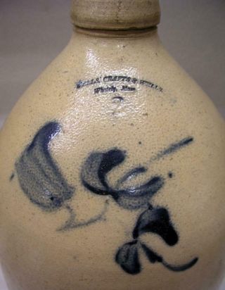 Antique Whately Mass Stoneware 2 Gallon Wells Crafts & Wells Blue Decorated Jug 2