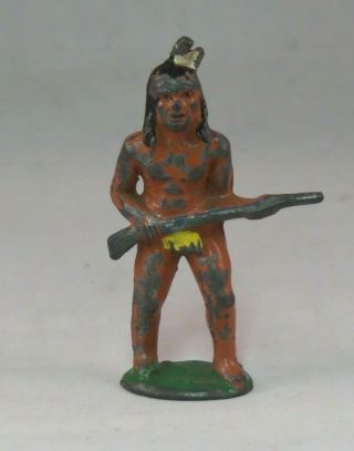 Vintage Barclay Lead Toy Native American Indian With Gun Rifle 3 1/4 " Tall