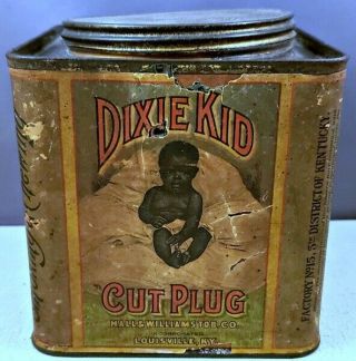 Antique Black Americana 4 3/4” Square Dixie Kid Cut Plug Tobacco Tin Screw Top