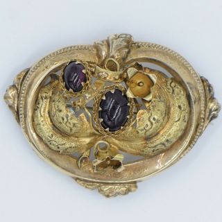 Antique Victorian 14k Yellow Gold Natural Garnet Brooch Pin Pendant Combo