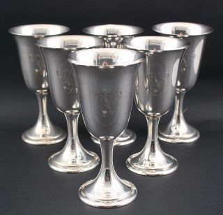 6 Antique Alvin Mfg Co Sterling Silver Water Wine Goblets,  Monogram Y Or V