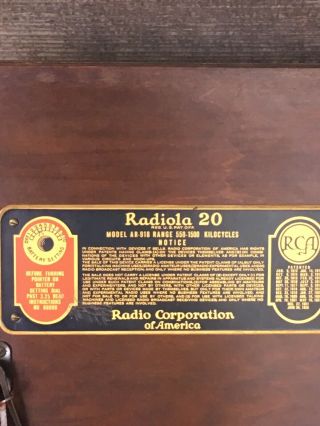 1812 Vintage Authentic Radiola 20 Radio Corp 12