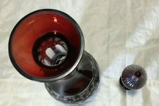 Large Rare Red Cut To Clear Glass Crystal Decanter With 3 Matching Glases 3
