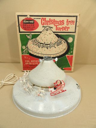 Vtg Penetray Christmas Tree Turner Deluxe Animated Musical Rotating Stand