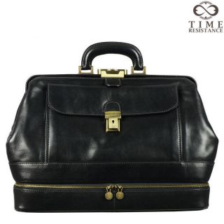 Leather Doctor Bag Unisex Vintage Black Satchel Medical Purse Made In Italy