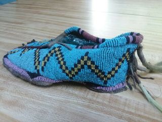 19th C.  ANTIQUE NATIVE AMERICAN PLAINS INDIAN SIOUX BEADED SINGLE MOCCASIN OLD 6