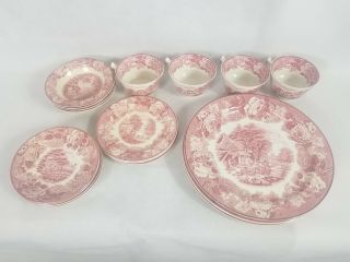 Enoch Woods English Scenery 19 Piece Wood & Sons England Woods Ware Vintage Pink
