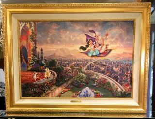 Rare Disney Aladdin Thomas Kinkade Large 24 X 36 Estate Edition Art On Canvas