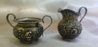 Stieff Sterling Silver Repousse Sugar And Creamer
