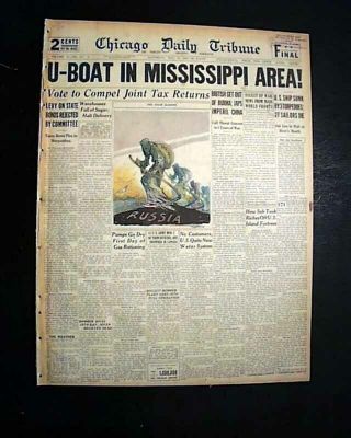 German Submarine U - 507 Mouth Of Mississippi River Torpedo 1942 Wwii Newspaper