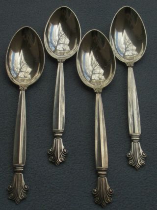 Four Georg Jensen Sterling Silver Acanthus Large Dessert Place Spoons Denmark
