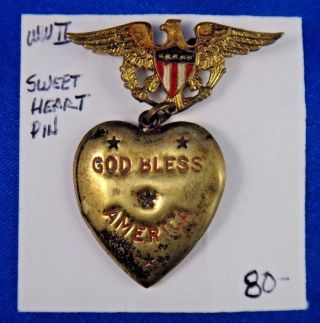 Vintage Wwii Ww2 Era Sweetheart God Bless America Pin Pinback Button