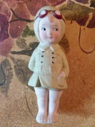 Antique Bisque Aviator Doll Frozen Figure 4 " Amelia Earhart?