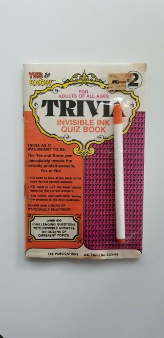 Vintage Invisible Ink Quiz Book Trivia Yes & Know In Package