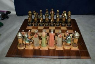 Rare Italian Anri Handcarved & Handpainted Chess Set Full Gold - Monsalvat