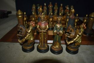 RARE ITALIAN ANRI HANDCARVED & HANDPAINTED CHESS SET FULL GOLD - MONSALVAT 9