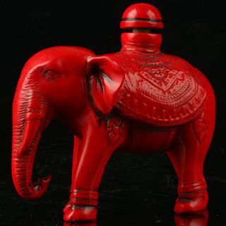 China Exquisite Red Coral Hand Carved Elephant Snuff Bottle R2001