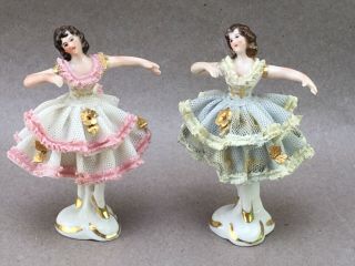 Two Vintage Capodimonte Dresden Lace Ballerina Figurines