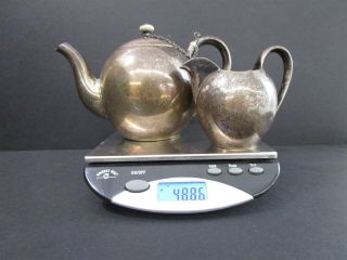 Ivan Khlebnikov 875/1000 Antique Silver Teapot &creamer Jug Dated 1893 - 4.  488.  6g
