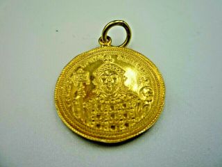 Medallion With Byzantine Coin,  Not Antique,  Sterling Silver 925,  Gold - Plated