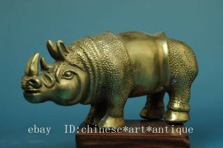 chinese old hand carving pure copper carving rhinoceros statue d01 2