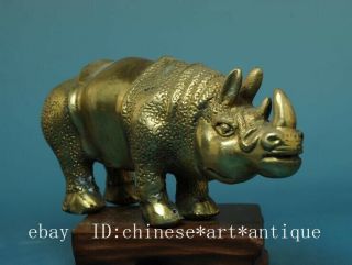 chinese old hand carving pure copper carving rhinoceros statue d01 5
