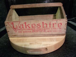Vintage Lakeshire Cheese Crate With Handle Wooden Box Lakeshire York,  N.  Y