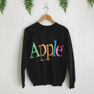 Vintage Apple Rainbow Black Pullover Sweatshirt Sz Medium M