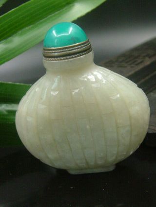 Antique Chinese Celadon Nephrite Hetian Jade Wave Snuff Bottle Statues