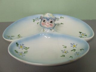 Vhtf Vintage Lefton Miss Priss Kitty Cat Triple Candy Dish/snack Tray (esd/ Mr81