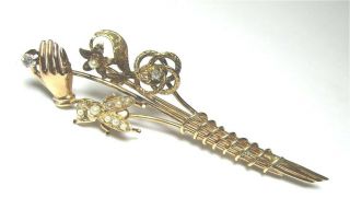 Victorian 14k Gold 4 Stick Pin Bouquet Pin W Diamond And Pearl 5.  1 Grams