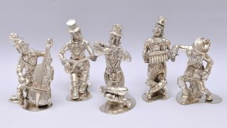 Set Of 5 Solid Silver Musicians Band Figures.  Weight 879 Grams / 31 Ounce