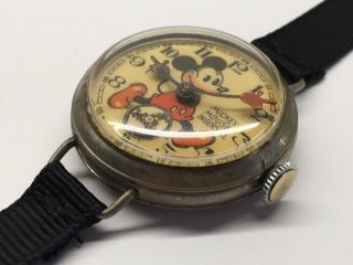 Vintage 1936 Ingersoll No 2 English Mickey Mouse Wrist Watch Antique Rare