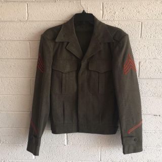 Ww2 Us Marines Jacket Sz 40 Wool Ike Coat Vintage Olive Wwii Sergeant Bars