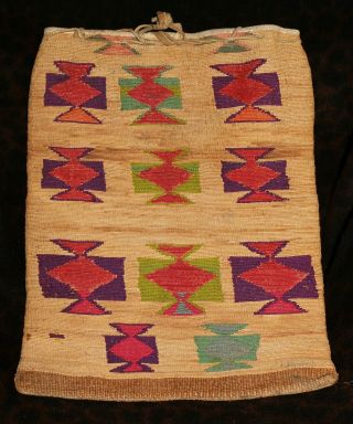 Large Antique Nez Perce Double Sided Corn Husk Flat Bag 14 " W X 18 " H
