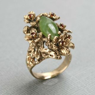 Antique Art Nouveau Gold,  Jade,  Ruby Ring 2