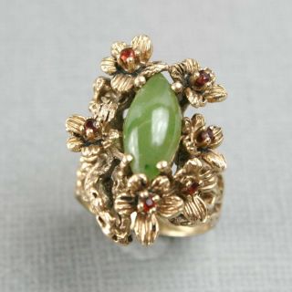 Antique Art Nouveau Gold,  Jade,  Ruby Ring 3
