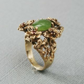 Antique Art Nouveau Gold,  Jade,  Ruby Ring 4