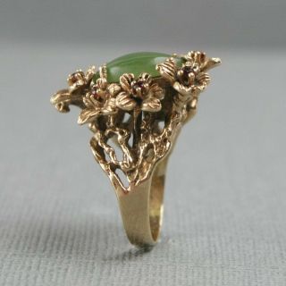 Antique Art Nouveau Gold,  Jade,  Ruby Ring 5