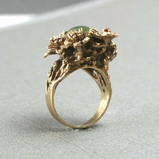 Antique Art Nouveau Gold,  Jade,  Ruby Ring 6