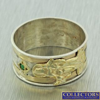 Vintage Estate 18k Yellow Gold Sterling Silver Virgin Mary Green Peridot Ring