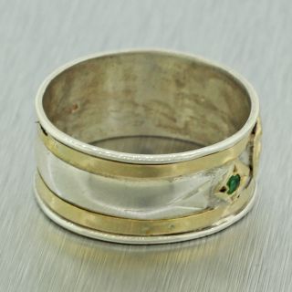 Vintage Estate 18K Yellow Gold Sterling Silver Virgin Mary Green Peridot Ring 3