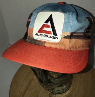 VTG ALLIS CHALMERS 70s USA Louisville MFG CO ALL OVER GRAPHICS Hat Cap Snapback 2