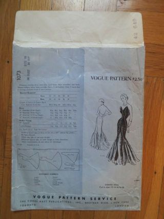 Vogue Paris Model 1073 LANVIN Vintage 1950s Pattern Size 18 Bust 36 50s 3