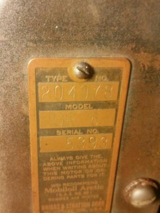 Antique Vintage Briggs & Stratton Model UR - 6 Engine Gas Motor Rare 3