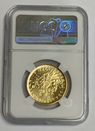 Rare 1977 France Piefort 5 Franc Gold Coin NGC PF68 2