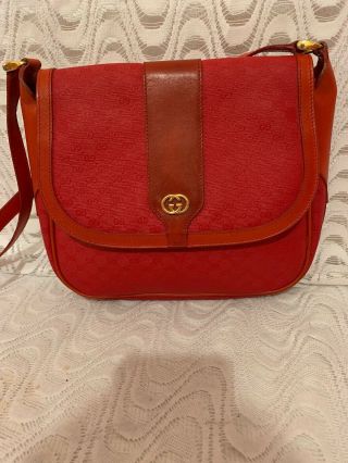 Rare Gucci Vintage Red Leather Crossbody Handbag