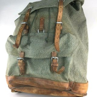 Swiss Vintage Salt And Pepper Leather / Canvas Rucksack Backpack